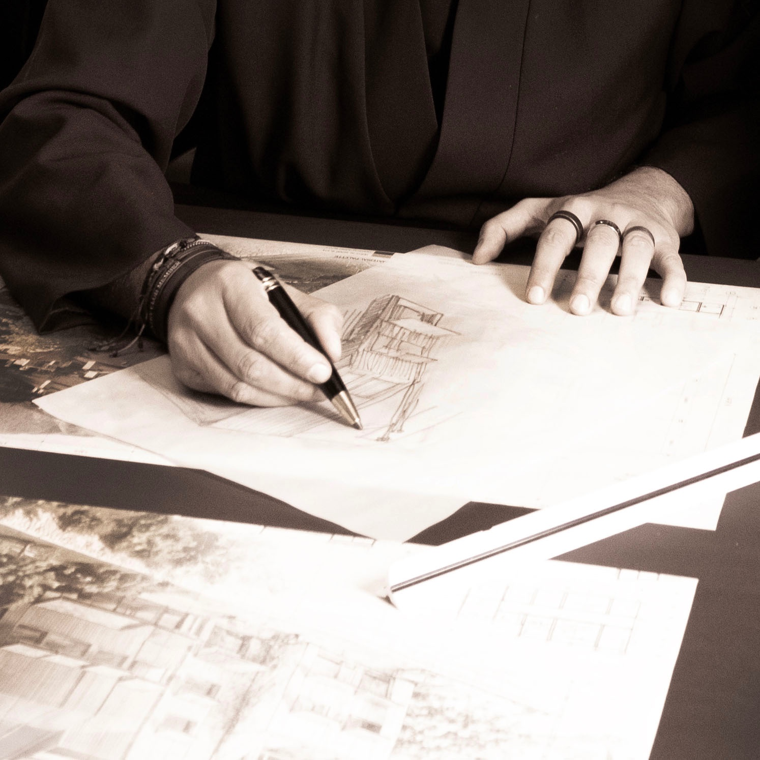 Architect sketching a villa elevation